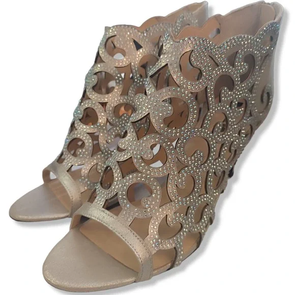 Palizzio Open Toe Rhinestone Heel Edolie Silver Bootie Size 10 W New - Picture 2 of 7